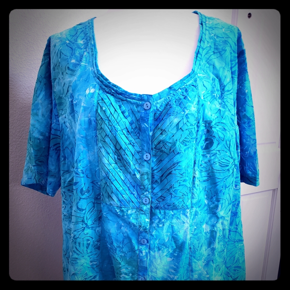 Blue Crew Neck Short Sleeve Blouse 3X